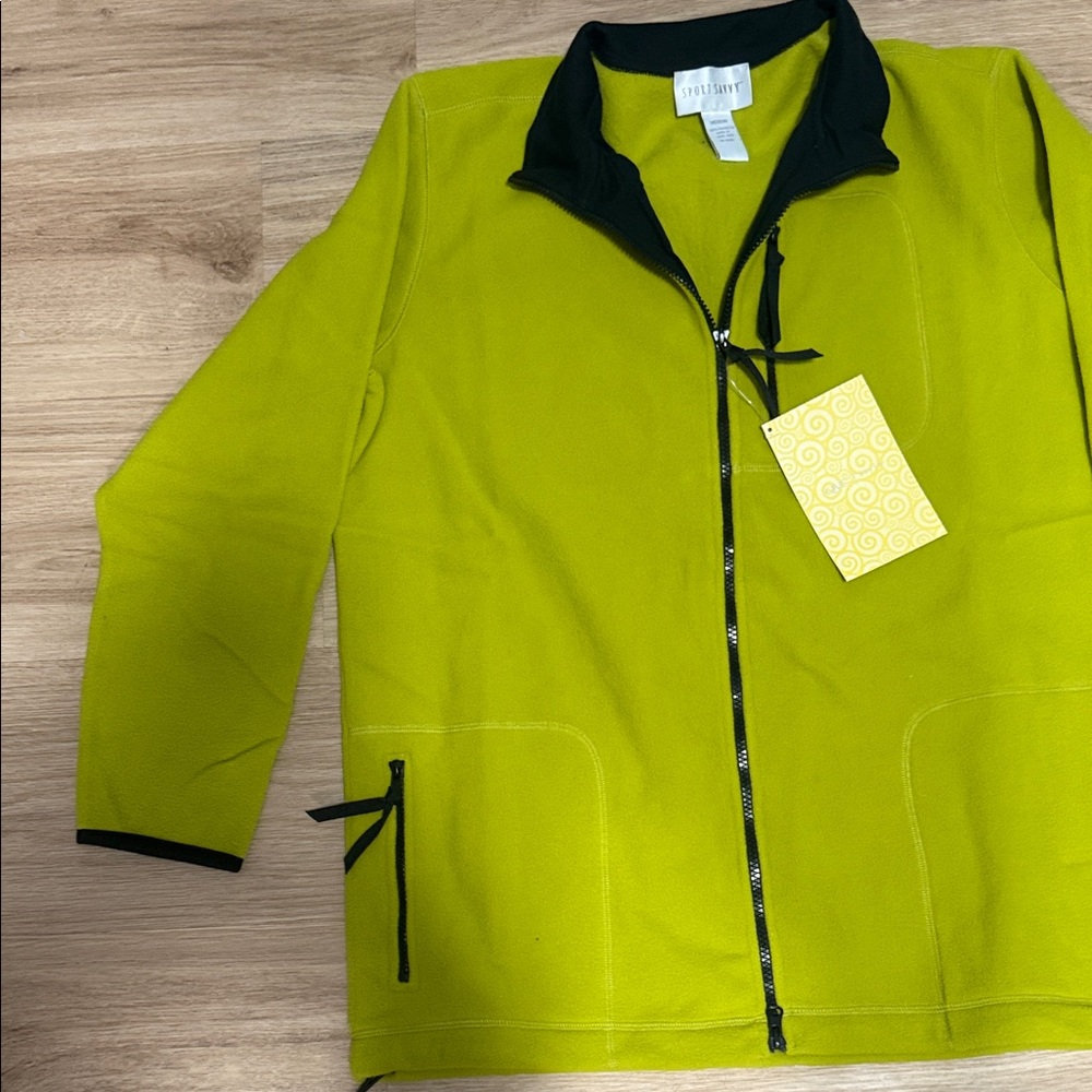 Vibrant Lime Green women’s  Jacket with Black Accents - Picture 3 of 5